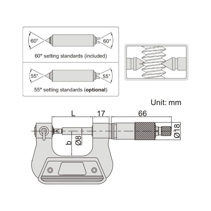 Insize Screw Thread Micrometer 150-175mm Range Series 3281-175A