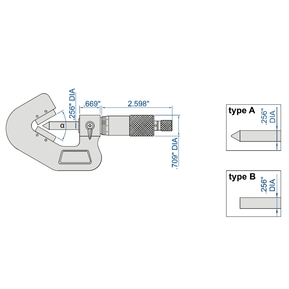 Insize V Shape Anvil Micrometer 0.8-1.4" Range Series 3290-143