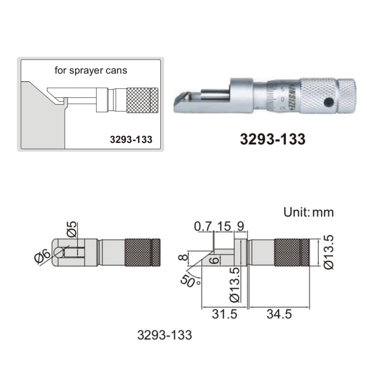 Insize Can Seam Micrometer 0-13mm Range Series 3293-133