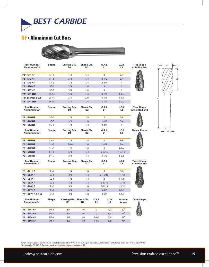 Best Carbide - SD5NF 1/2" Aluminium Cut Carbide Burr