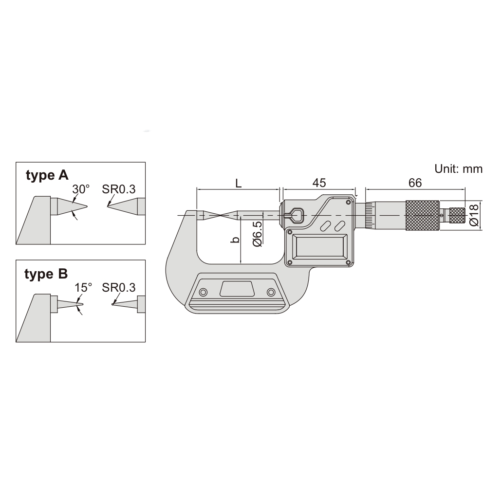 Insize Digital Point Micrometer 0-25mm/0-1" Range Series 3530-25BA