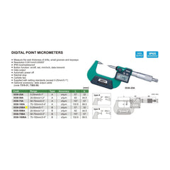 Insize Digital Point Micrometer 0-25mm/0-1" Range Series 3530-25BA