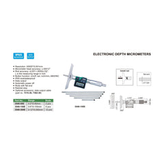 Insize Digital Depth Micrometer 0-2" Range Series 3540-50E