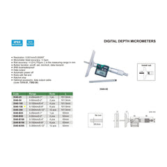 Insize Digital Depth Micrometer 0-150mm/0-6" Range Series 3540-150