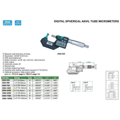 Insize Digital Spherical Anvil Tube Micrometer 0-25mm/0-1" Range Series 3560-25SE