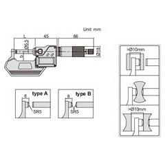 Insize Digital Spherical Anvil Tube Micrometer 0-25mm/0-1" Range Series 3560-25SA