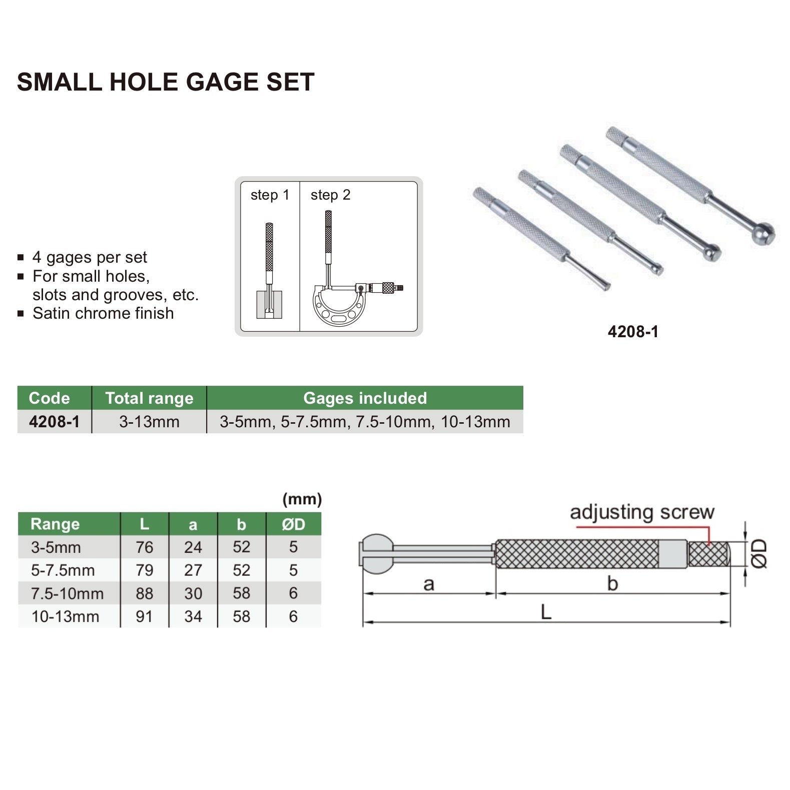 Insize Small Hole Gauge Set 4208-1