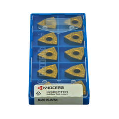 Pack of Kyocera cutting tool inserts with blue packaging on a white background
