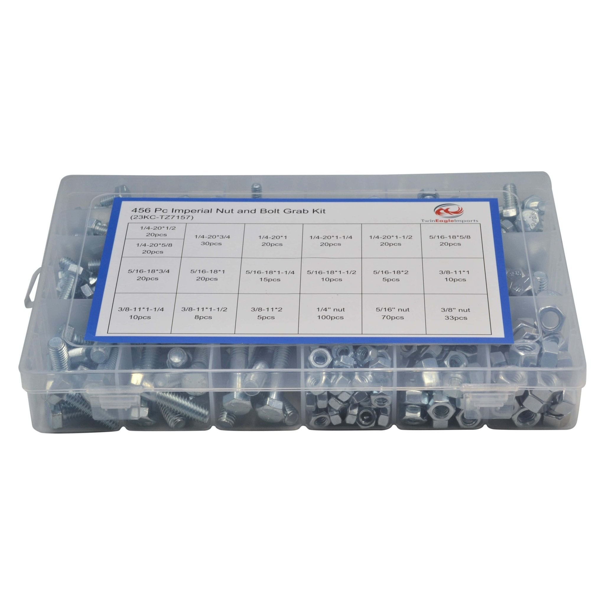 456 pc High Tensile Imperial Nut and Bolt Grab Kit Assortment - Twin Eagle Imports