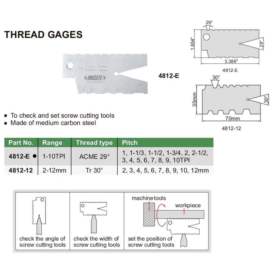 Insize Thread Angle Gauge 1-10TPI Range Series 4812-E