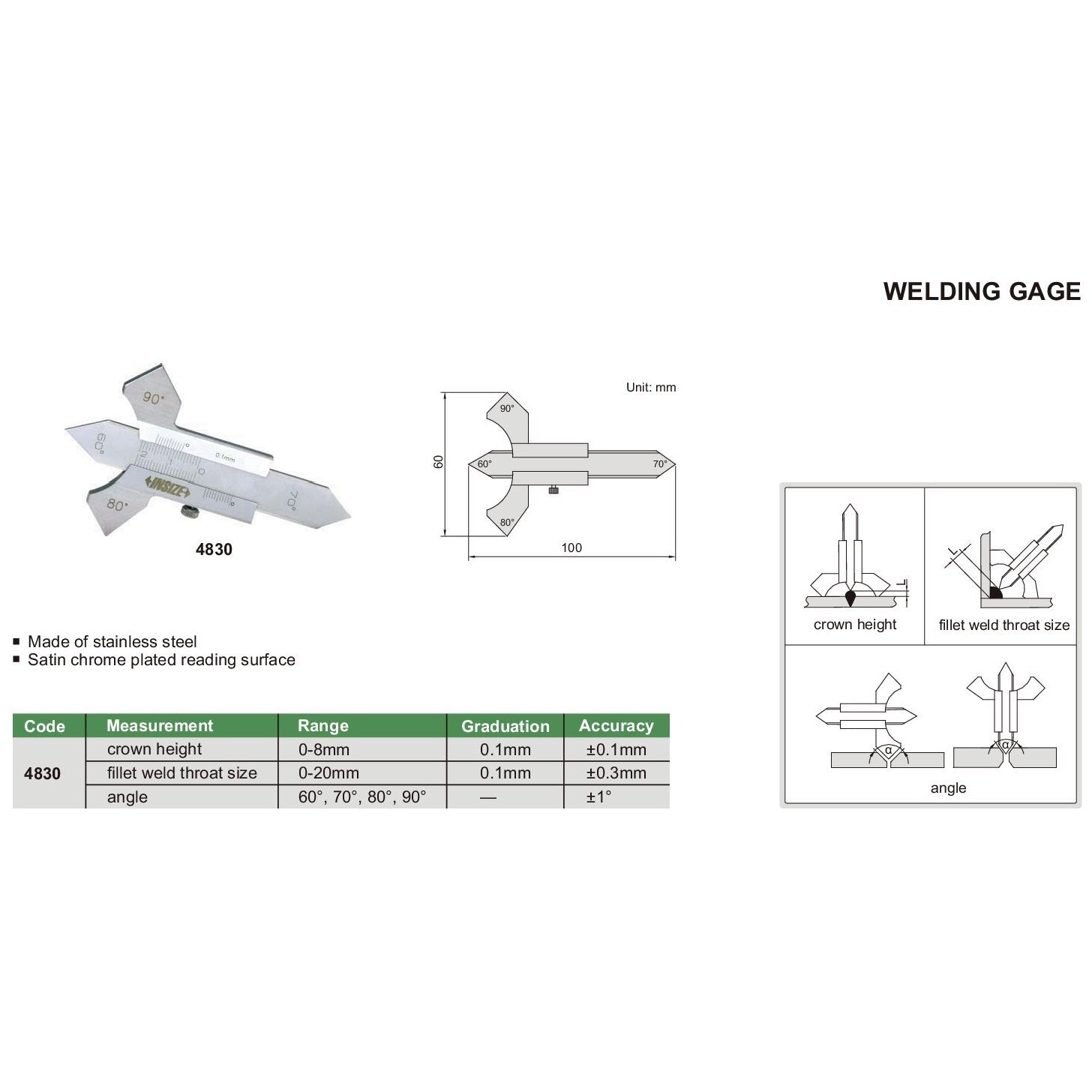 Insize Metric Welding Gauge Series 4830