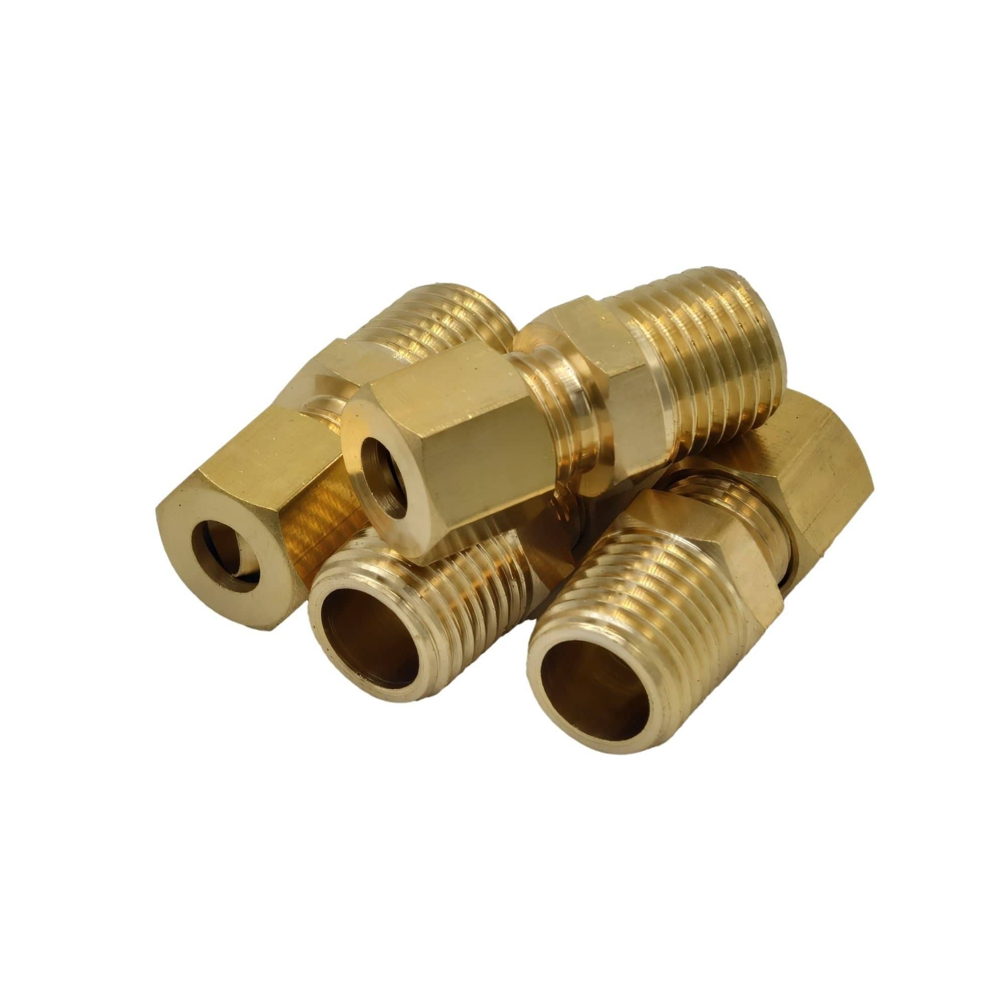 4pc Brass Compression Male Female Connector (T1/4xM1/4) - Twin Eagle Imports
