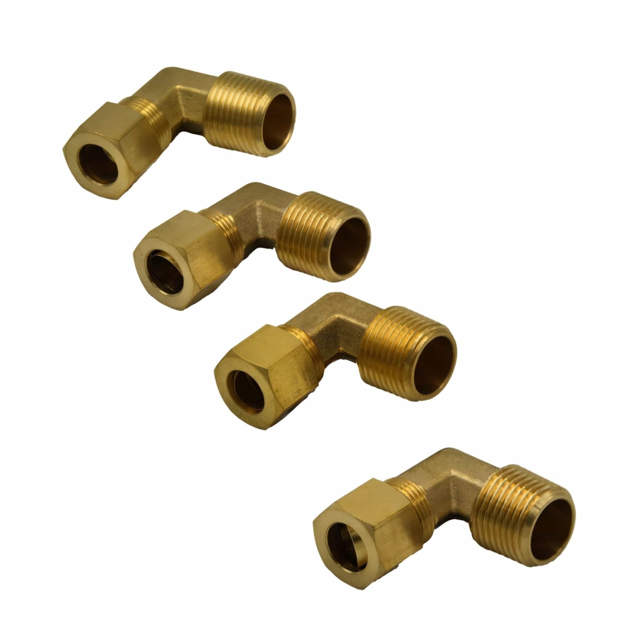 4pc Brass Compression Union 90° Male Female Elbow (T3/8xM3/8) - Twin Eagle Imports