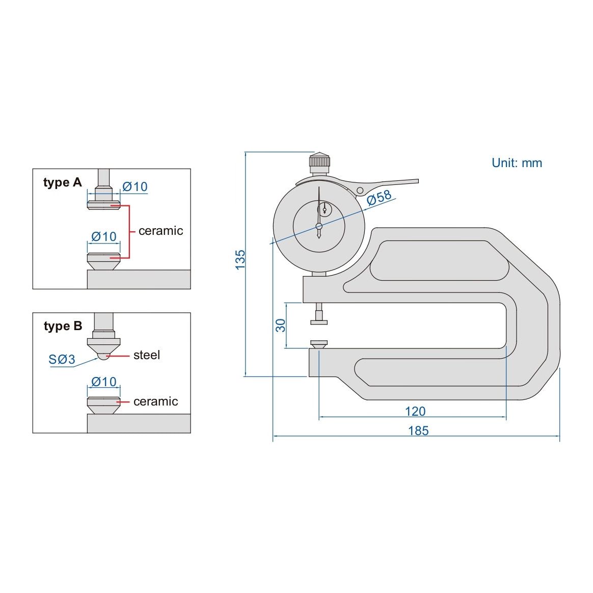 Insize Thickness Gauge 0-10mm x 0.01mm Range Series 2365-10