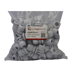 50 Pack IP68 PG11 White Nylon Cable Gland 5-10mm Cable Range - Twin Eagle Imports
