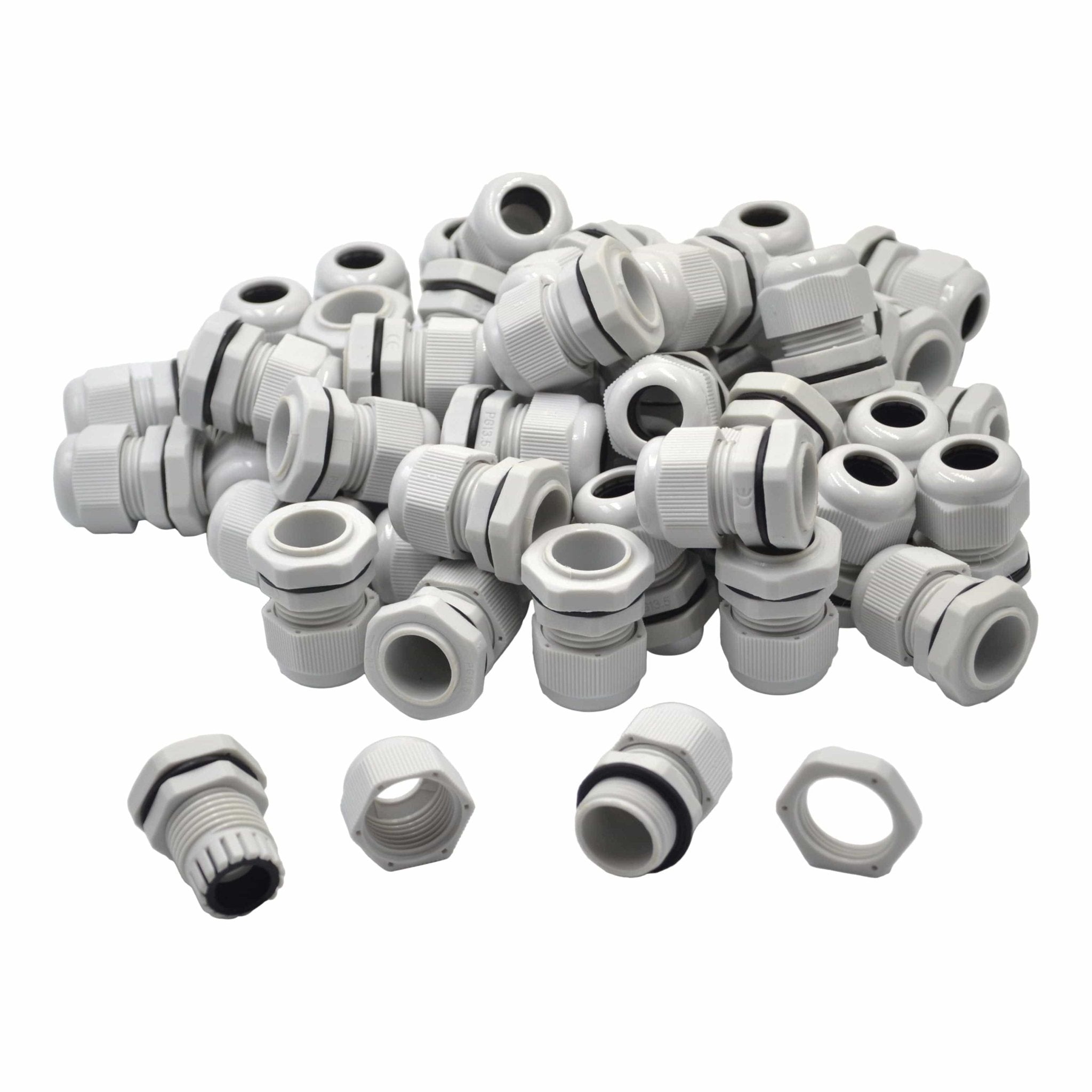 50 Pack IP68 PG13.5 White Nylon Cable Gland 6-12mm Cable Range - Twin Eagle Imports