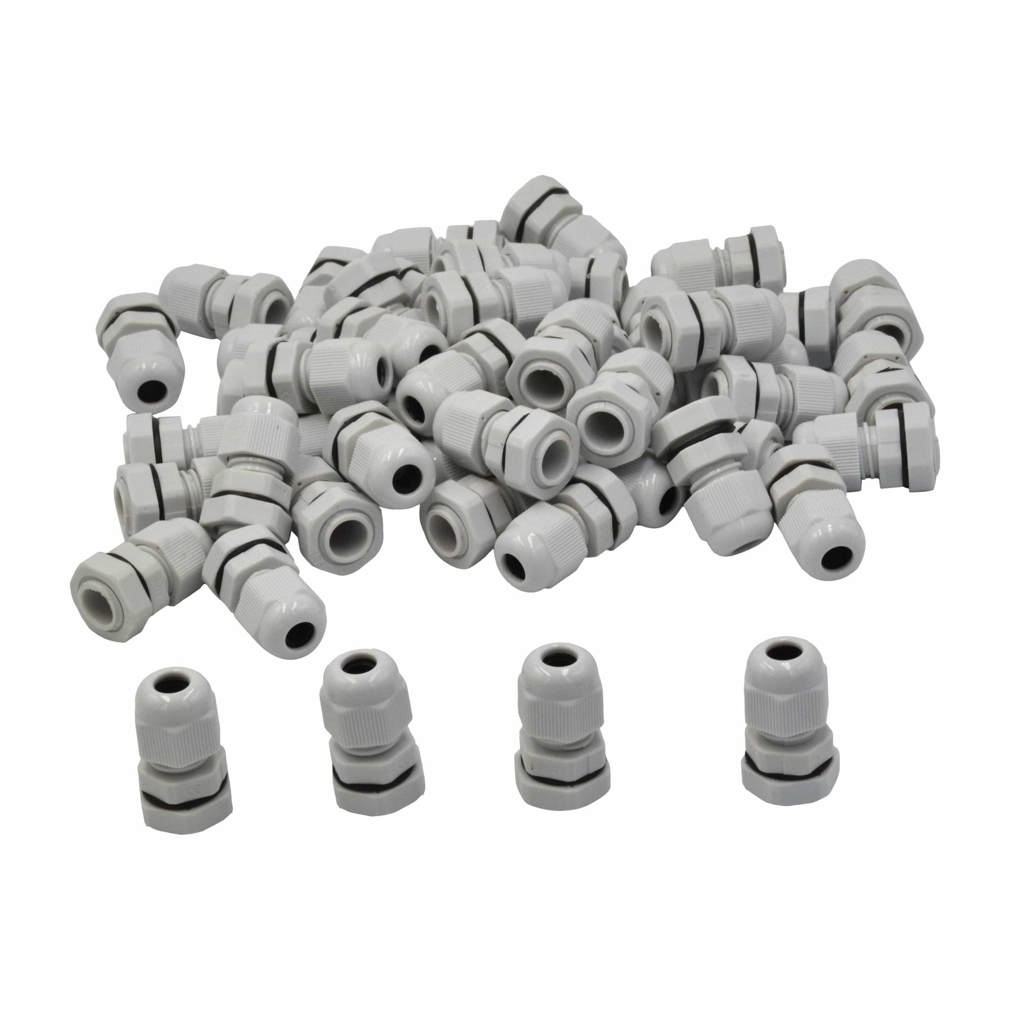 50 Pack IP68 PG7 White Nylon Cable Gland 3-6.5mm Cable Range - Twin Eagle Imports