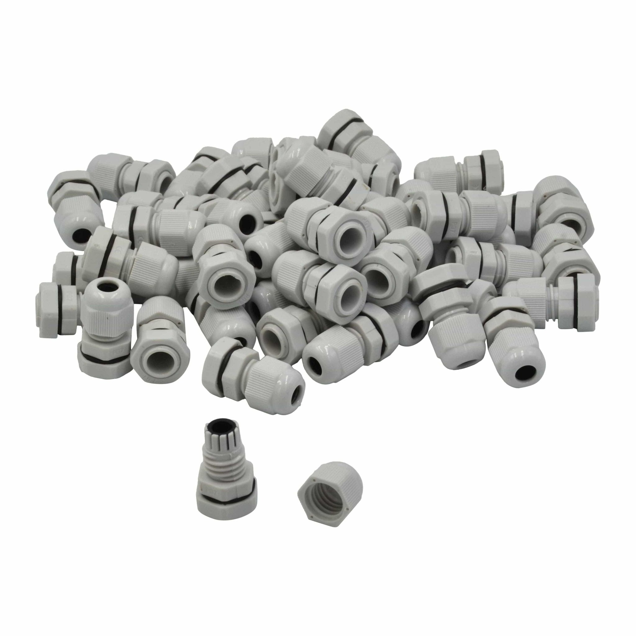 50 Pack IP68 PG7 White Nylon Cable Gland 3-6.5mm Cable Range - Twin Eagle Imports