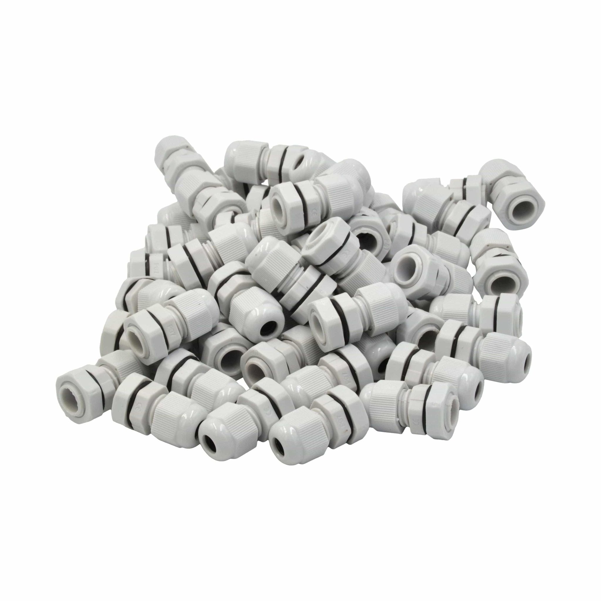 50 Pack IP68 PG7 White Nylon Cable Gland 3-6.5mm Cable Range - Twin Eagle Imports