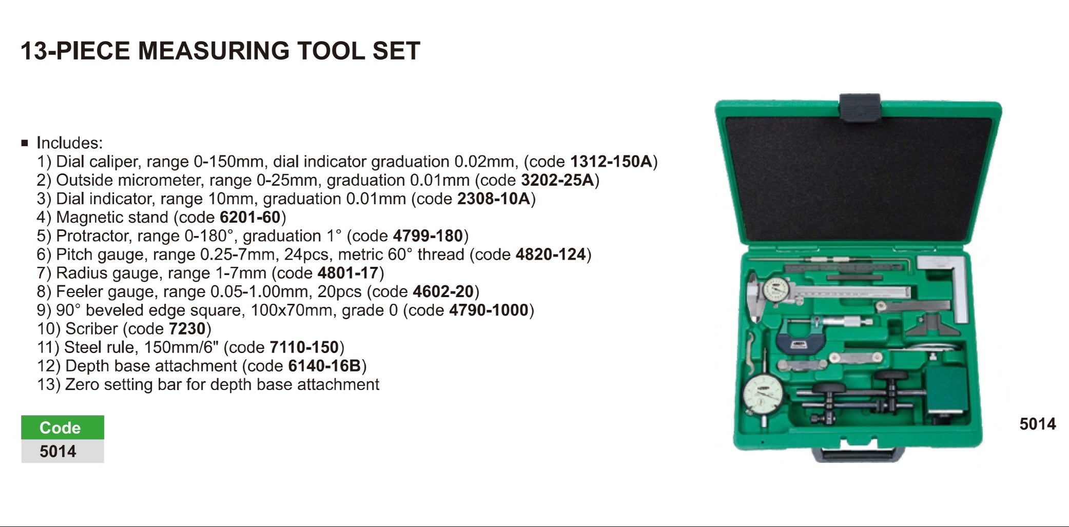 INSIZE Comprehensive 13 Piece Measuring Tool Kit Series 5014