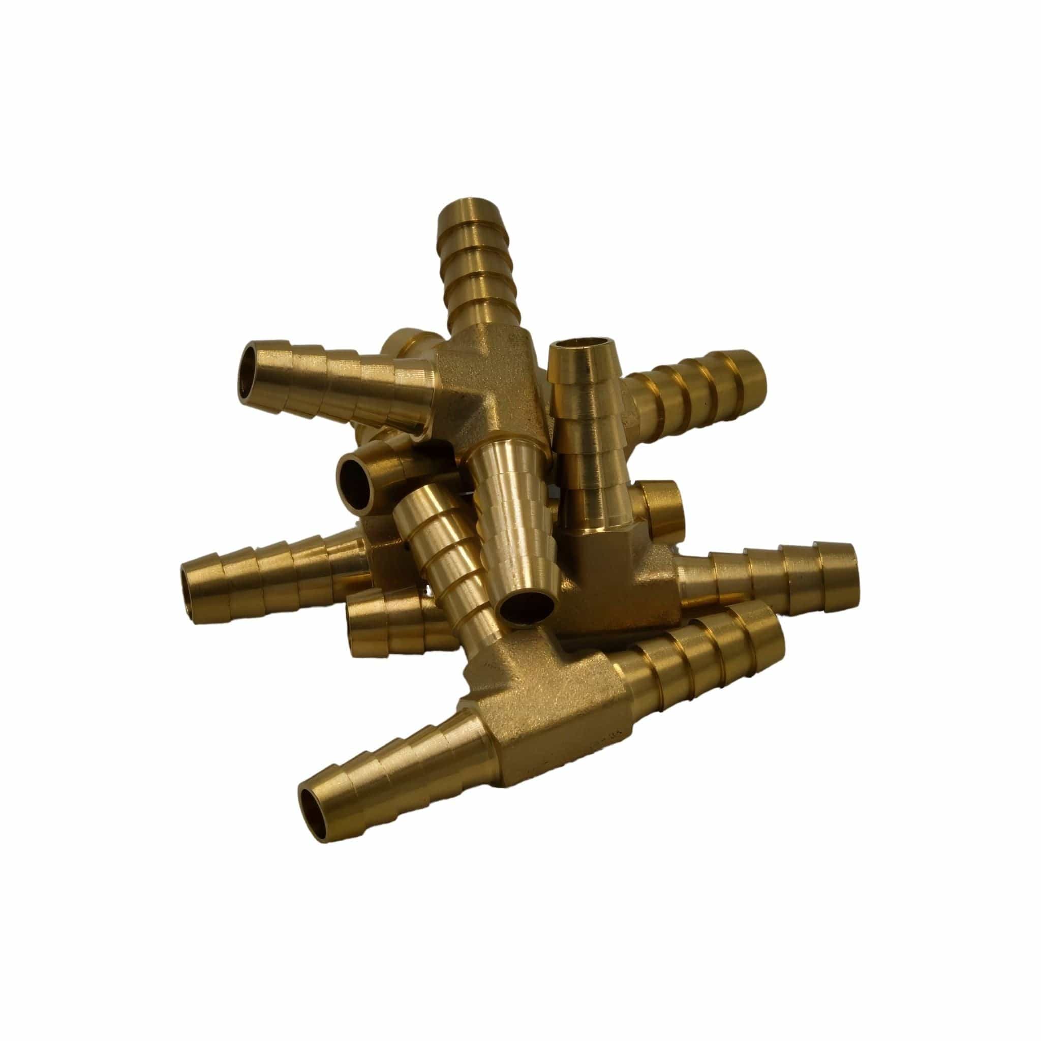 5pc 5/16" Three Way Brass Hose Barb Tee H5/16 Grab Kit - Twin Eagle Imports
