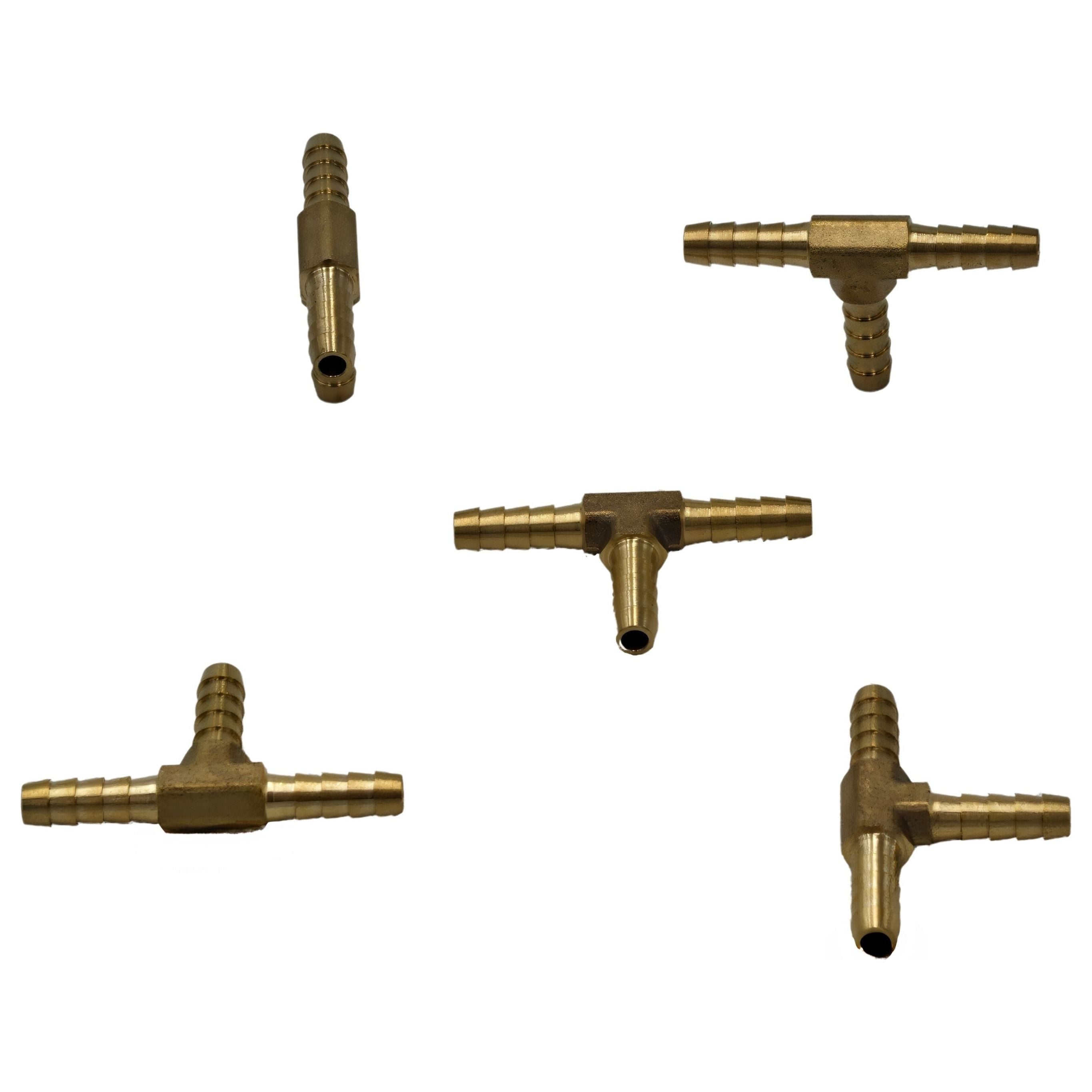 5pc 3/16" Three Way Brass Hose Barb Tee H6 Grab Kit