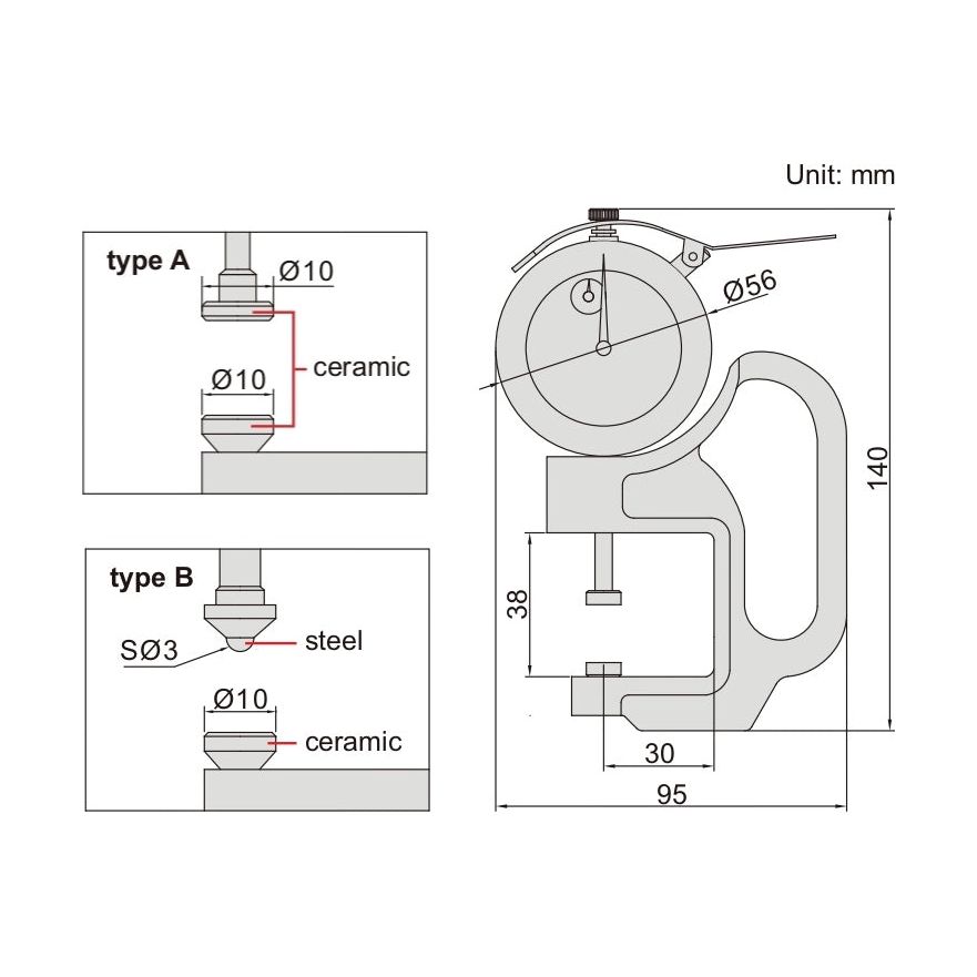 Insize Thickness Gauge 0-30mm x 0.01mm Range Series 2366-30B