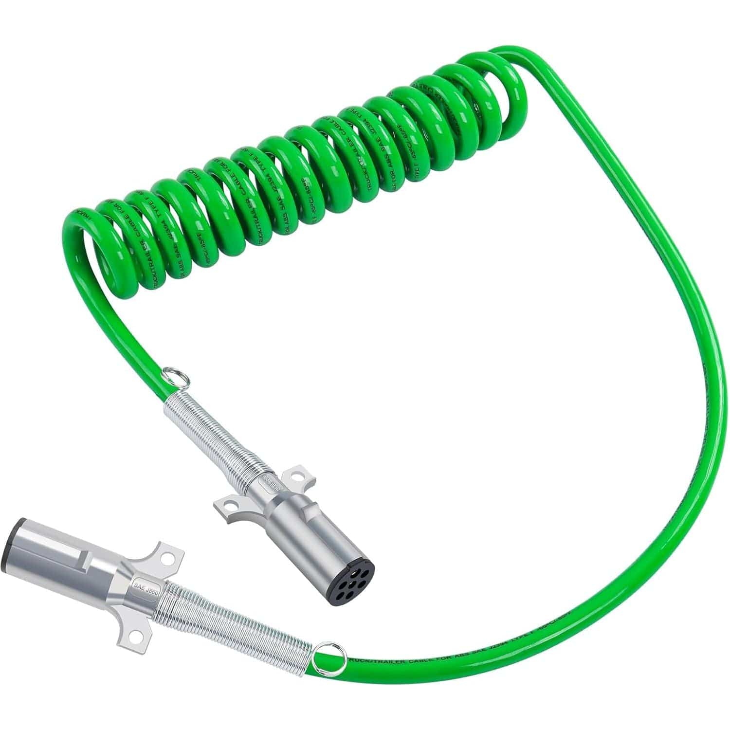 7 Way Trailer 15 FT Green ABS Long Tail Spiral Electrical Power cord - Twin Eagle Imports
