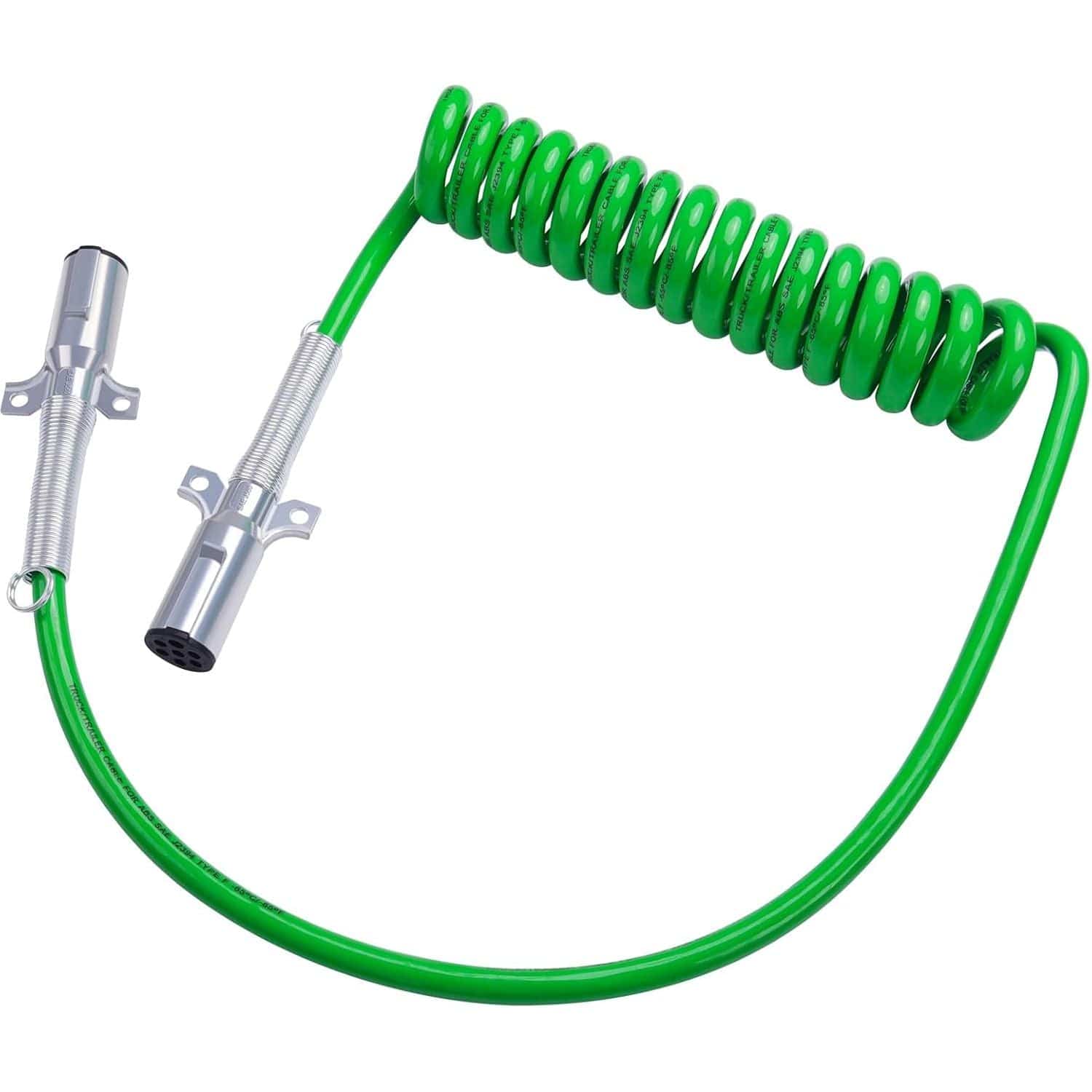 7 Way Trailer 15 FT Green ABS Long Tail Spiral Electrical Power cord - Twin Eagle Imports