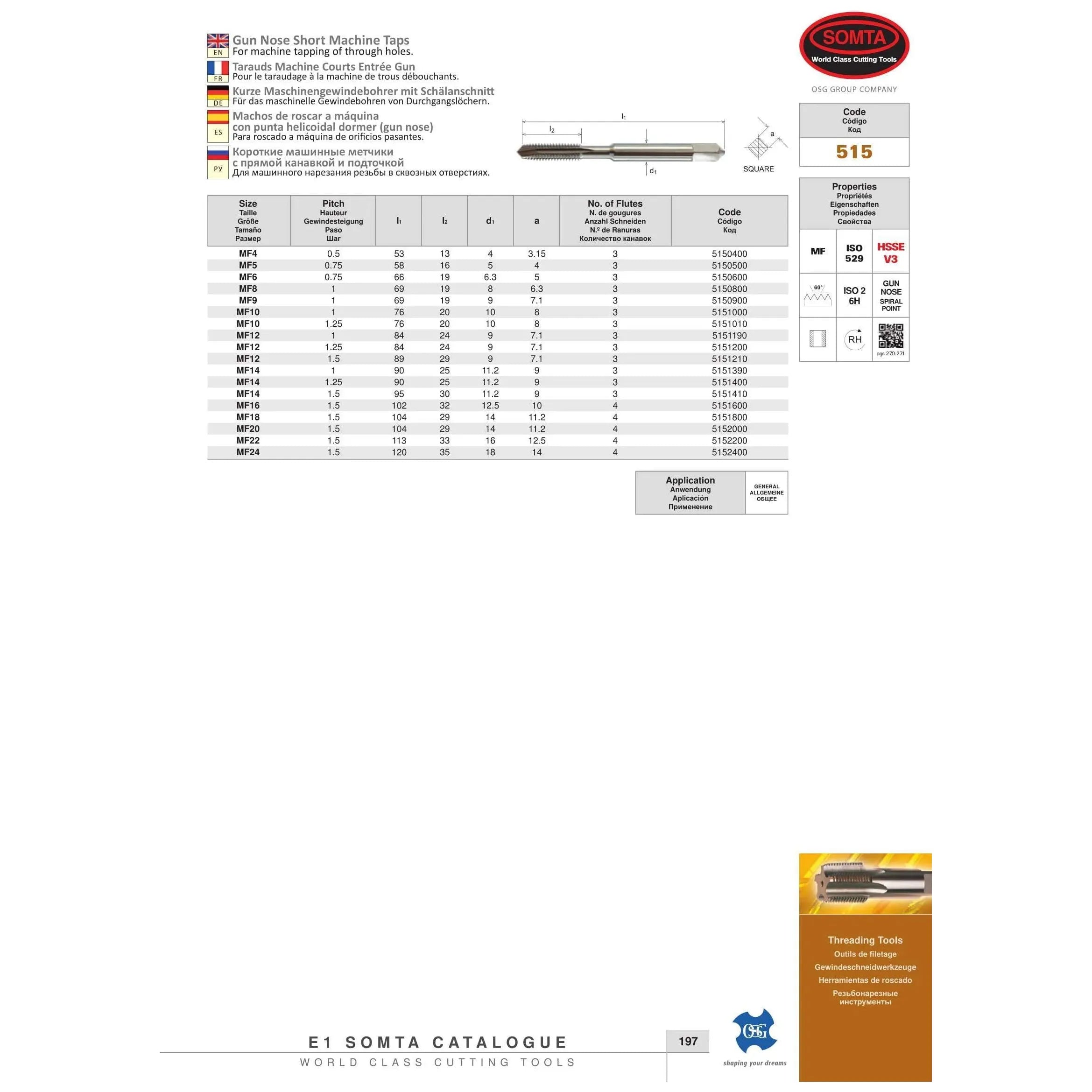 Somta Series 515 - HSSE-V Gun Nose Tap Metric M12 x 1.5 (Fine, Standard)