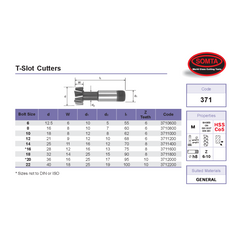 Somta Series 371 – 8MM HSS-Co T-Slot Cutter