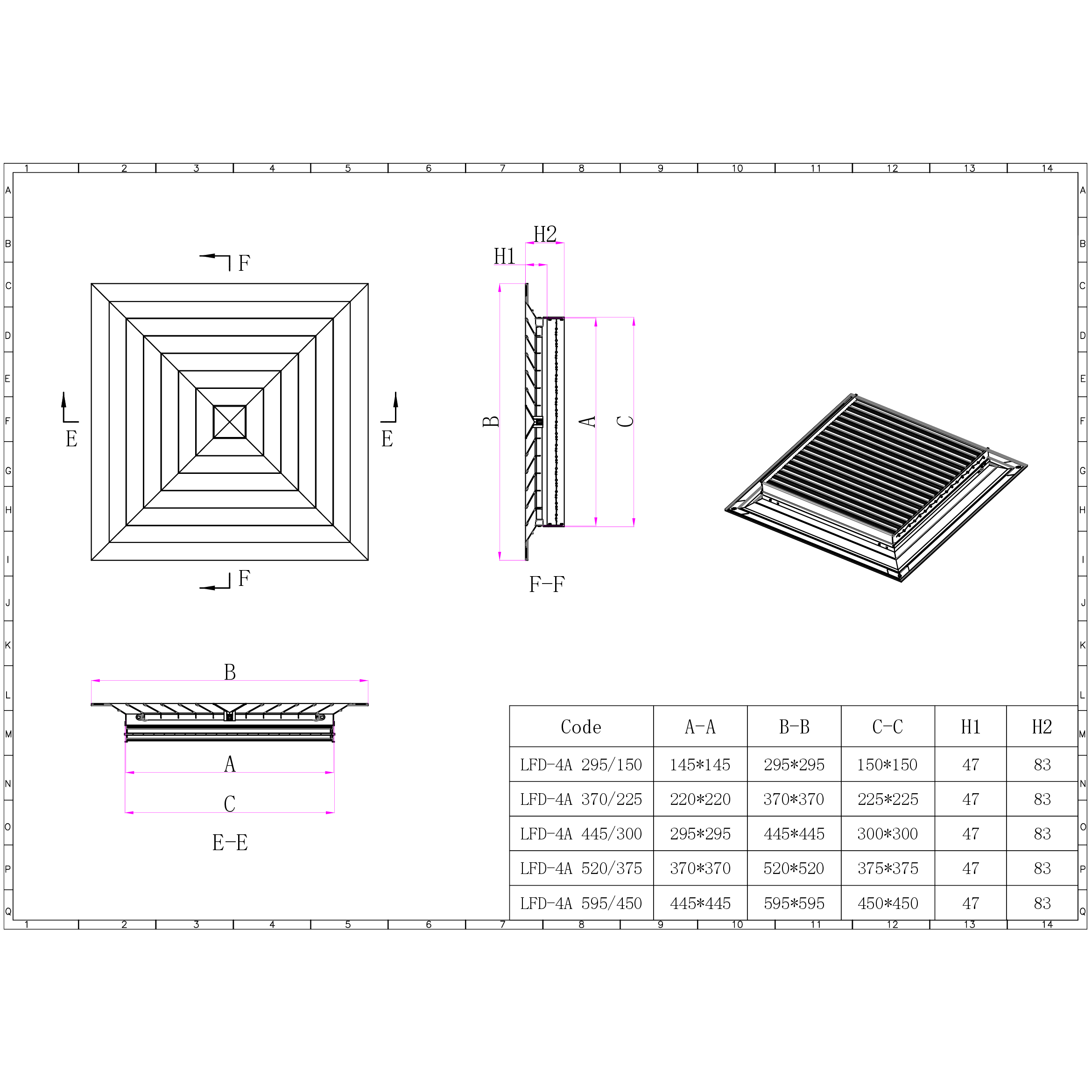 Ductsure White Aluminium Vent Grille – Square Face Slat (370 x 370 mm) - LFD-4A 370/225