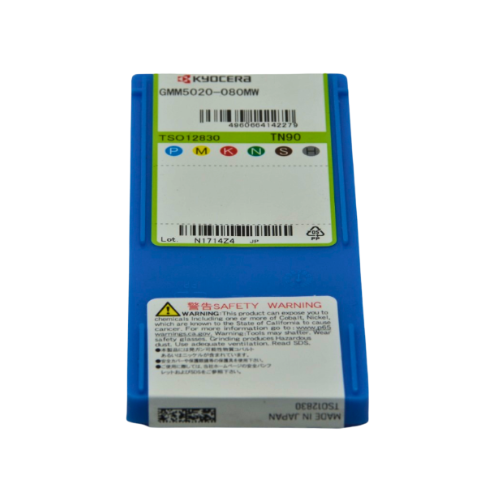 Kyocera GMM5020-080MW TN90 – External Grooving Insert (M-Class, Precision Type) back packaging with labels and warnings