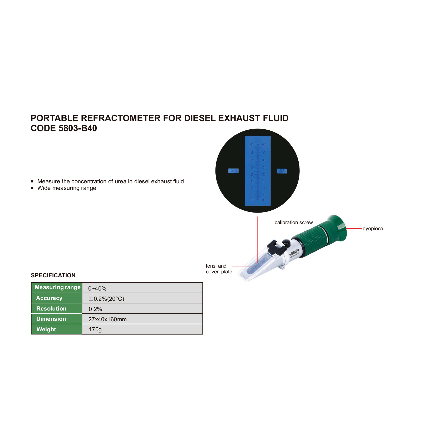 Insize Portable Refractometer DEF 0–40% Series 5803-B40