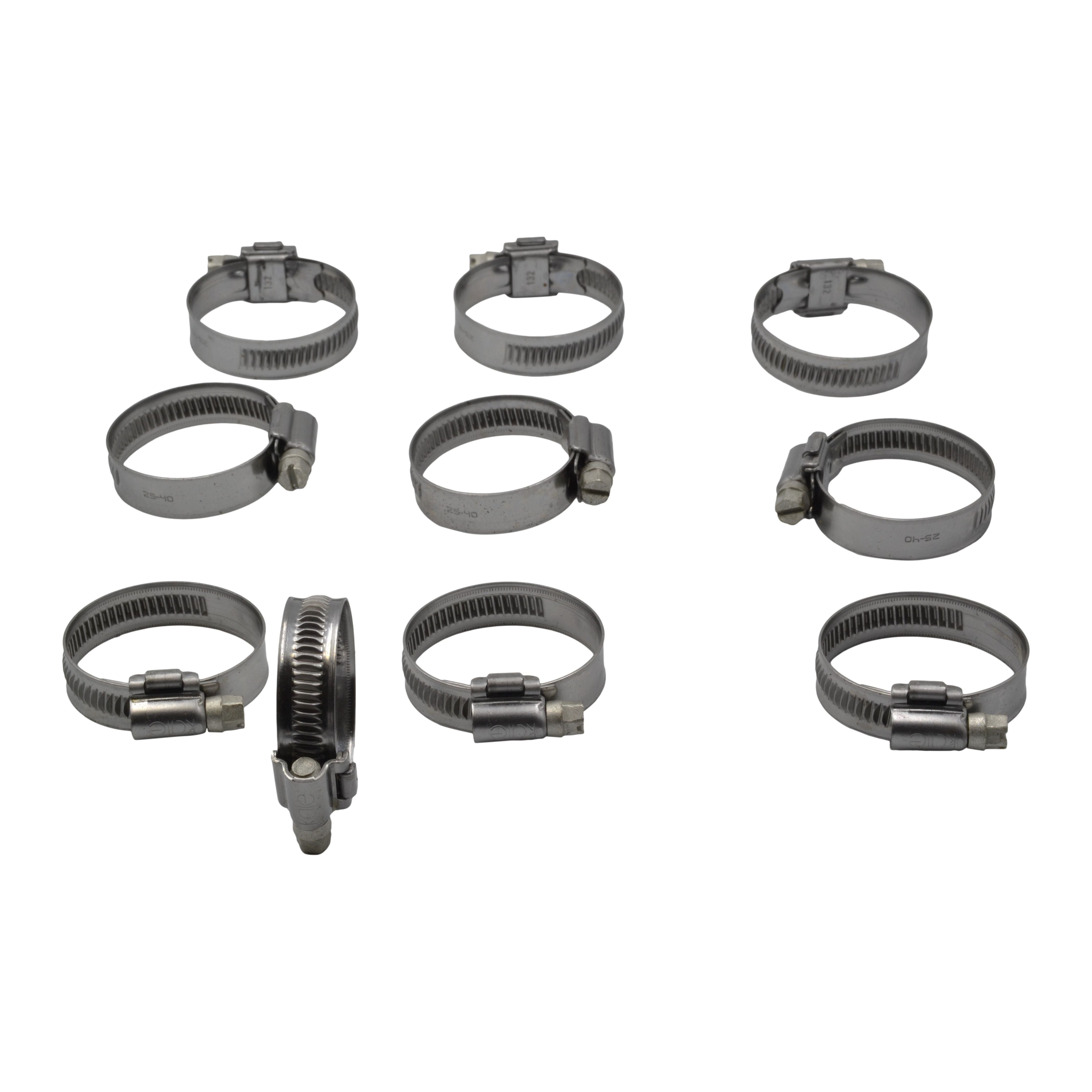 10 Piece Kale 304 Stainless Steel 25-40mm Worm Drive Hose Clamp