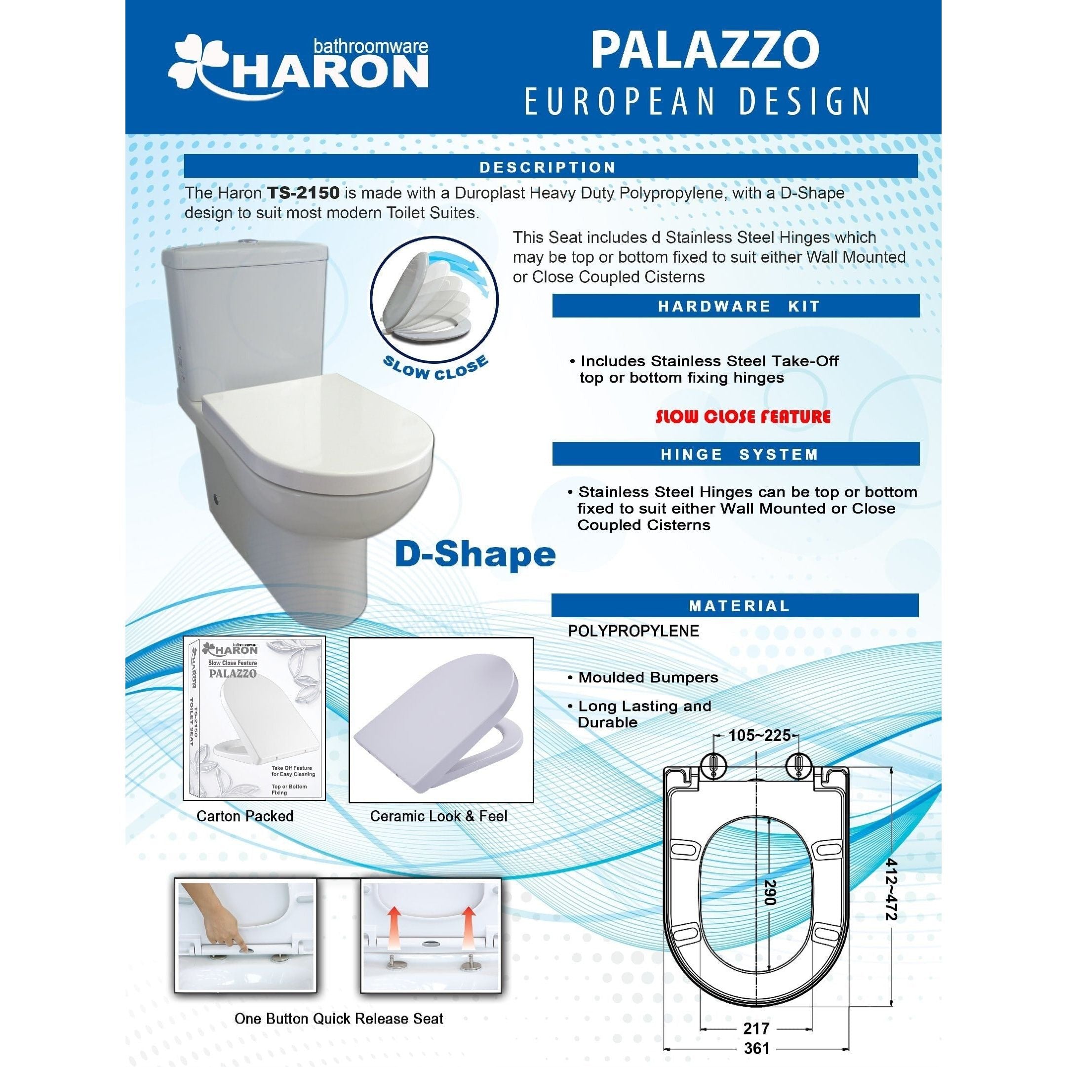 Haron TS-2150 PALAZZO Slow Close Toilet Seat