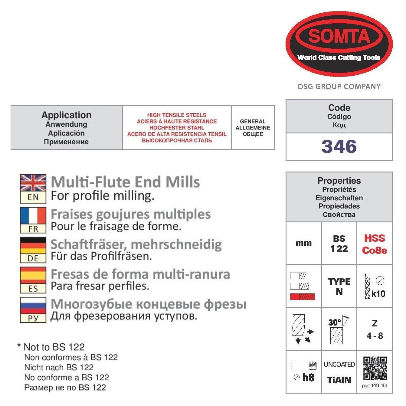 Somta Long Multi Flute 8mm HSS-Co8e Multi-Purpose End Mill