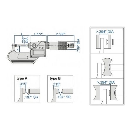 Insize Digital Spherical Anvil Tube Micrometer 25-50mm/1-2" Range Series 3560-50E