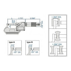 Insize Digital Spherical Anvil Tube Micrometer 25-50mm/1-2" Range Series 3560-50E