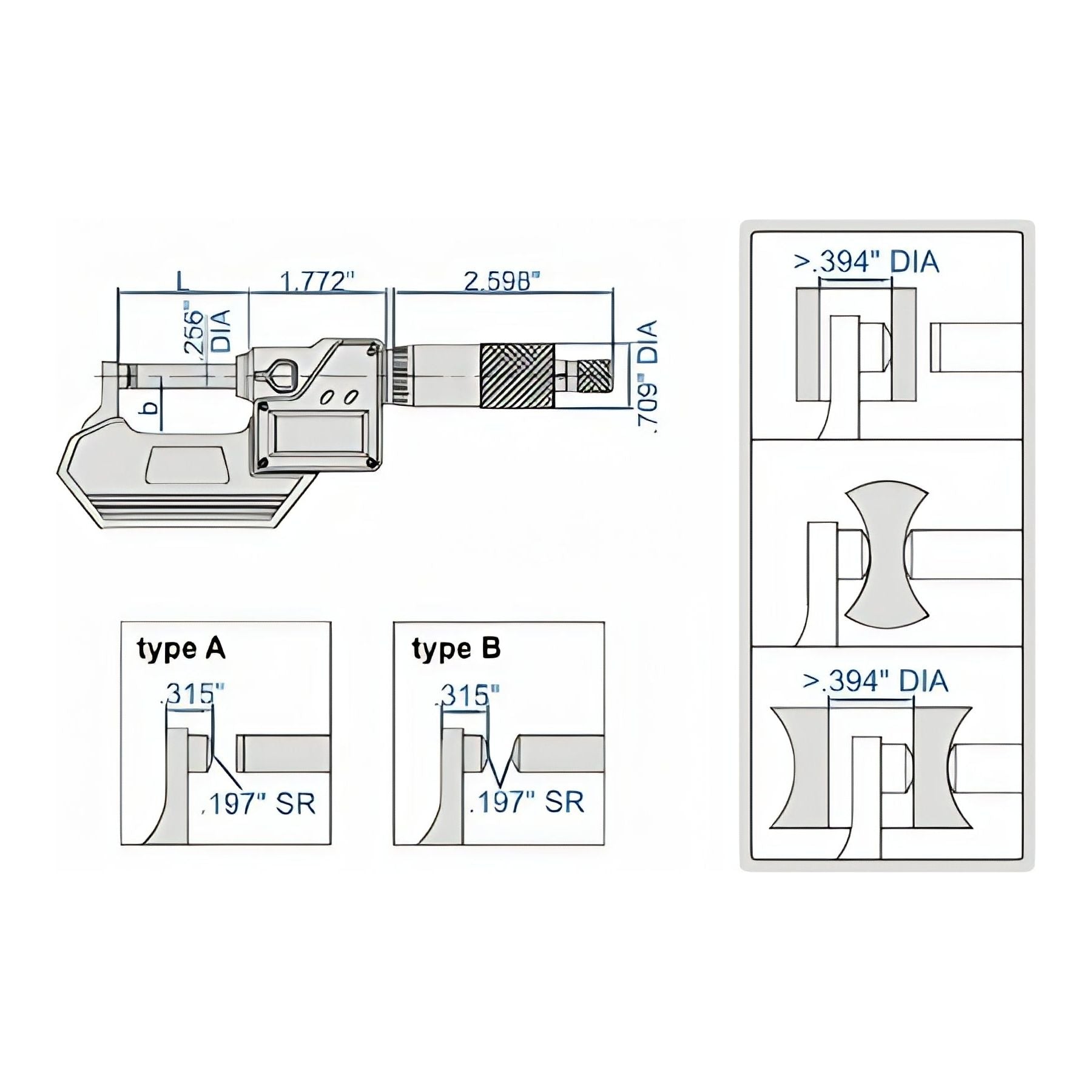 Insize Digital Spherical Anvil Tube Micrometer 25-50mm/1-2" Range Series 3560-50E