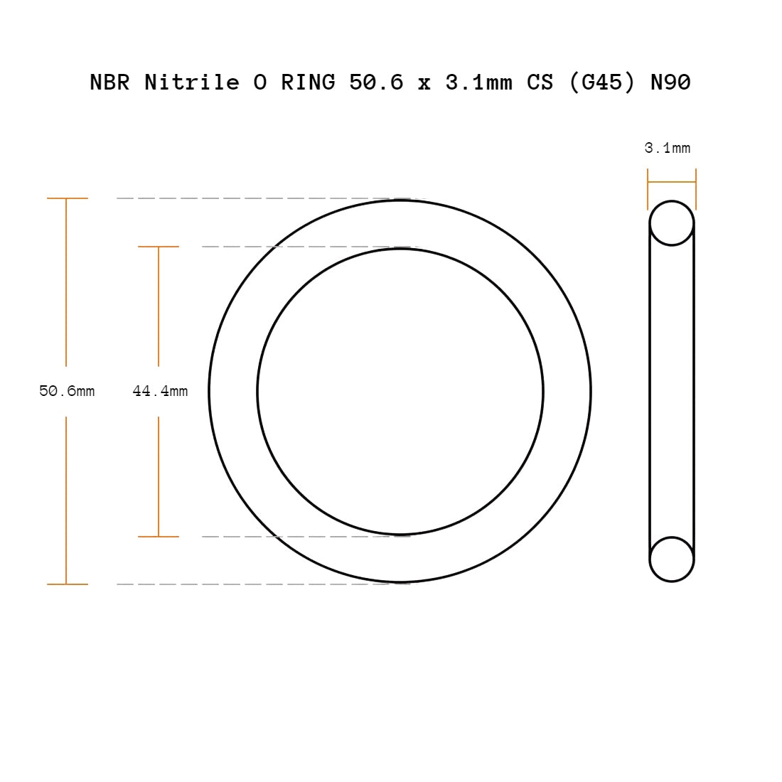 10 Pack NBR Nitrile O RING 50.6 x 3.1mm CS (G45) N90