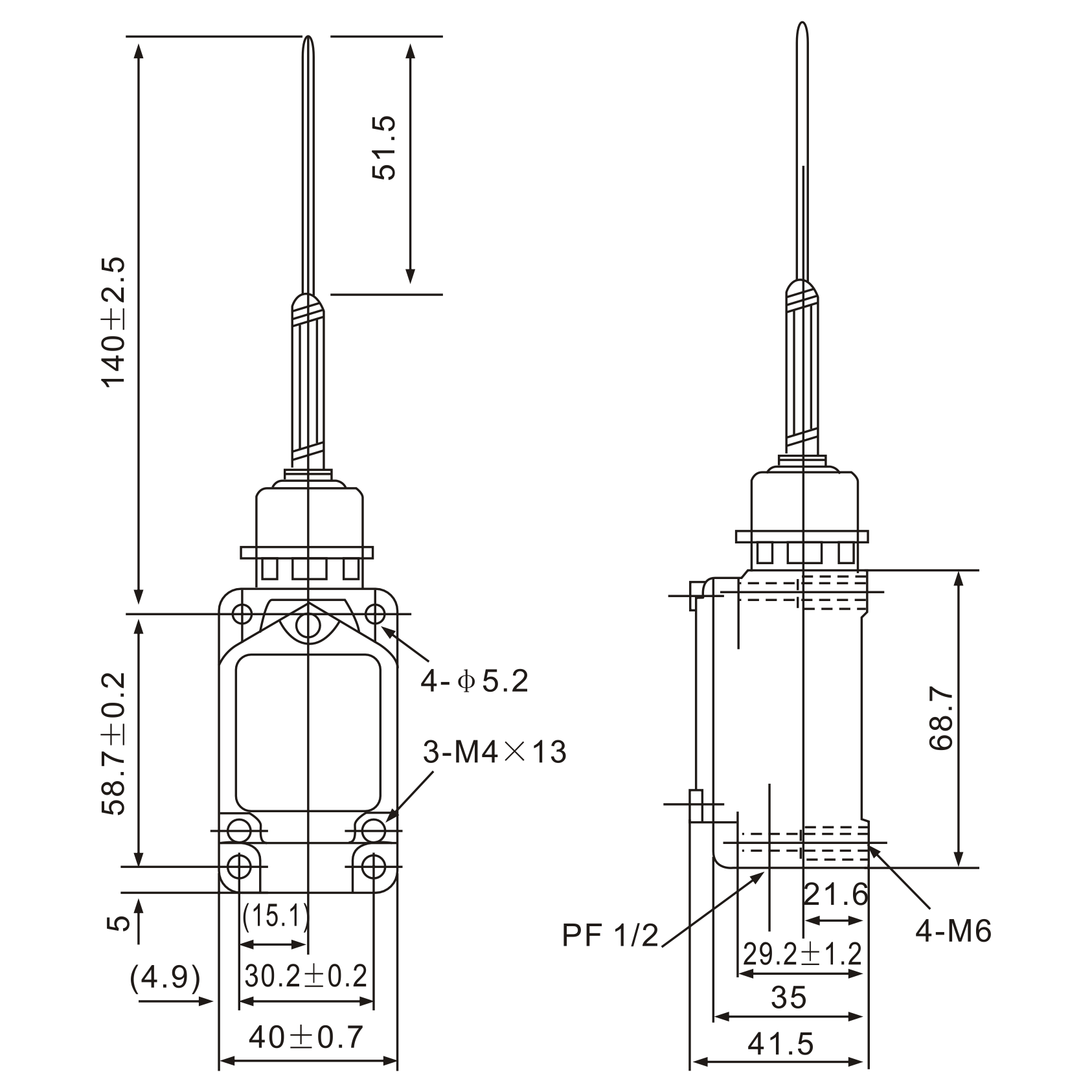 WLNJ-S2 Stainless Steel Cats Whisker Lever Limit Switch