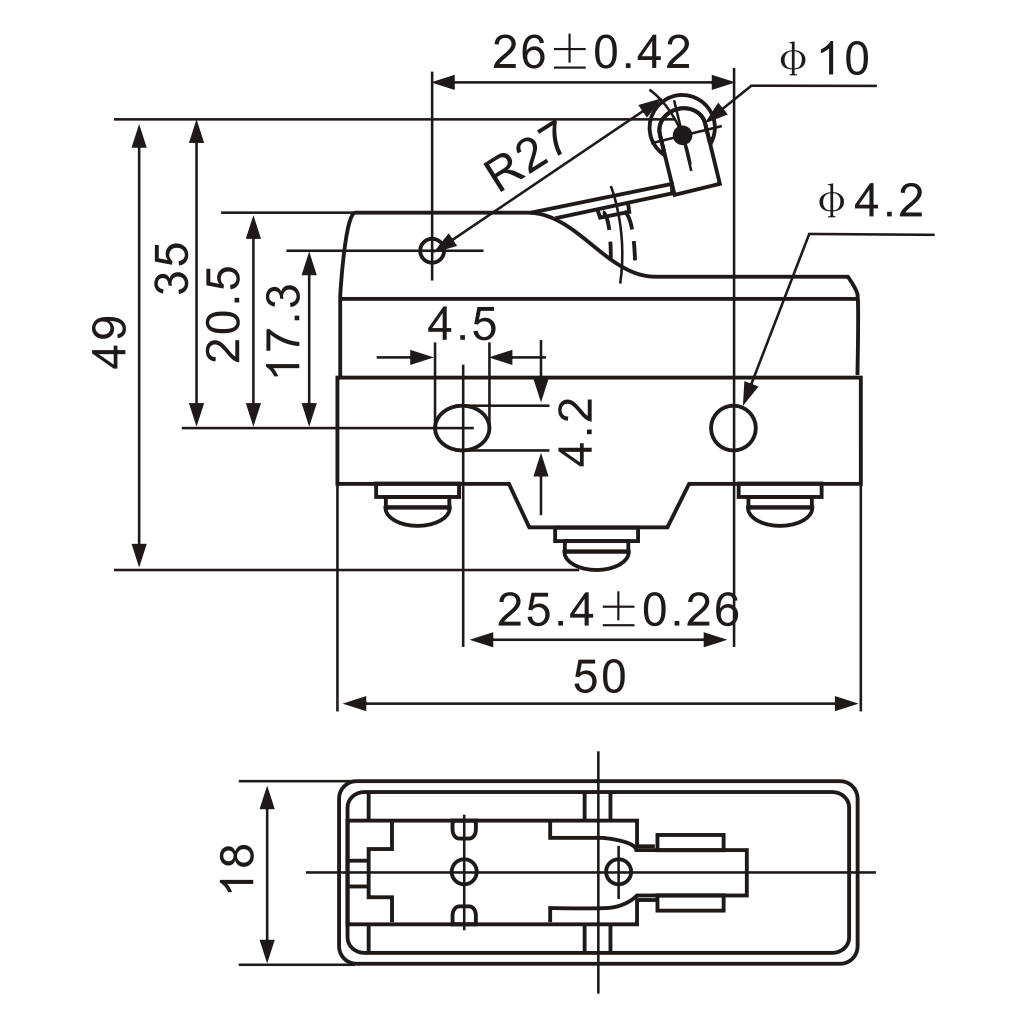 Z-15GW22-B Short Hinge Roller Lever Micro Limit Switch