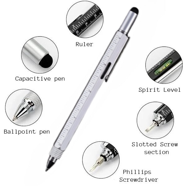 Full Metal Body 6-in-1 Multi-Function Tool Silver Engineers Pen