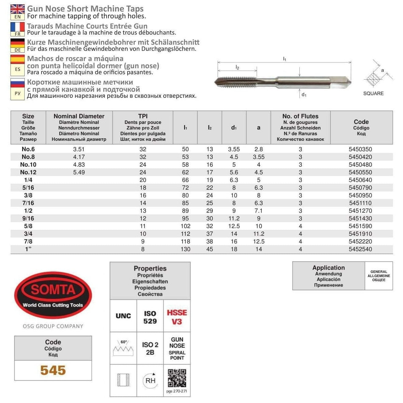 Somta Series 545 - HSSE-V Gun Nose Tap UNC 3/4" (Standard)