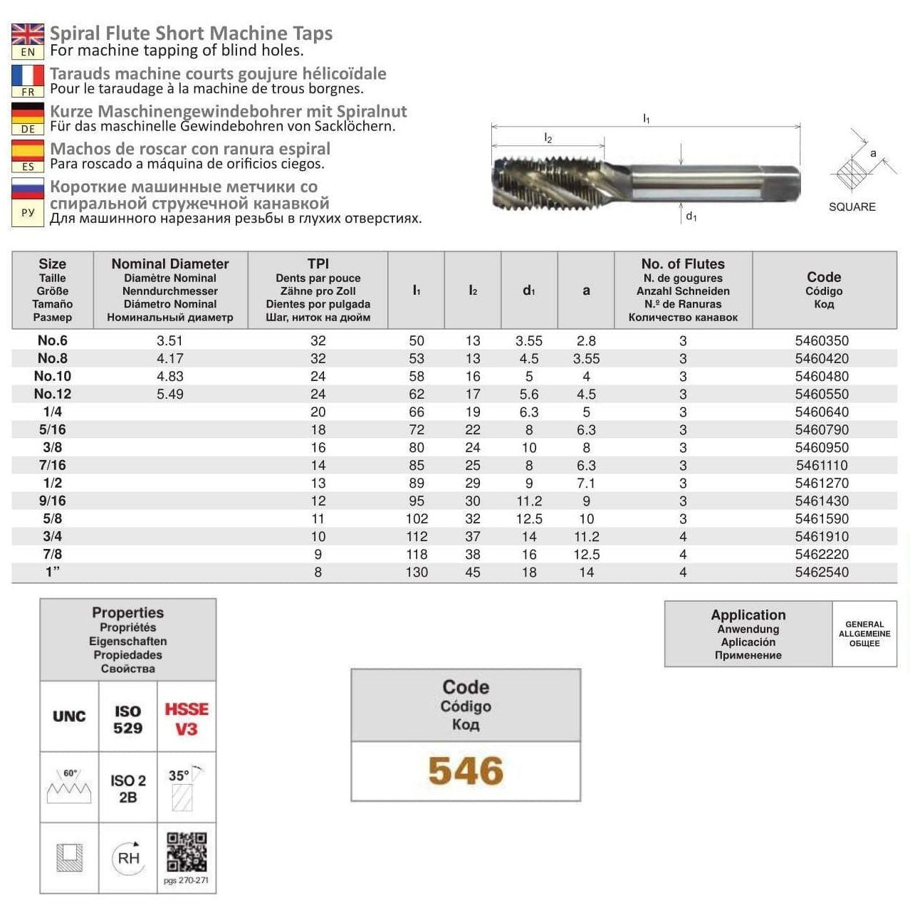 Somta Series 546 - HSS Spiral Flute Tap UNC 1/2" (Standard)