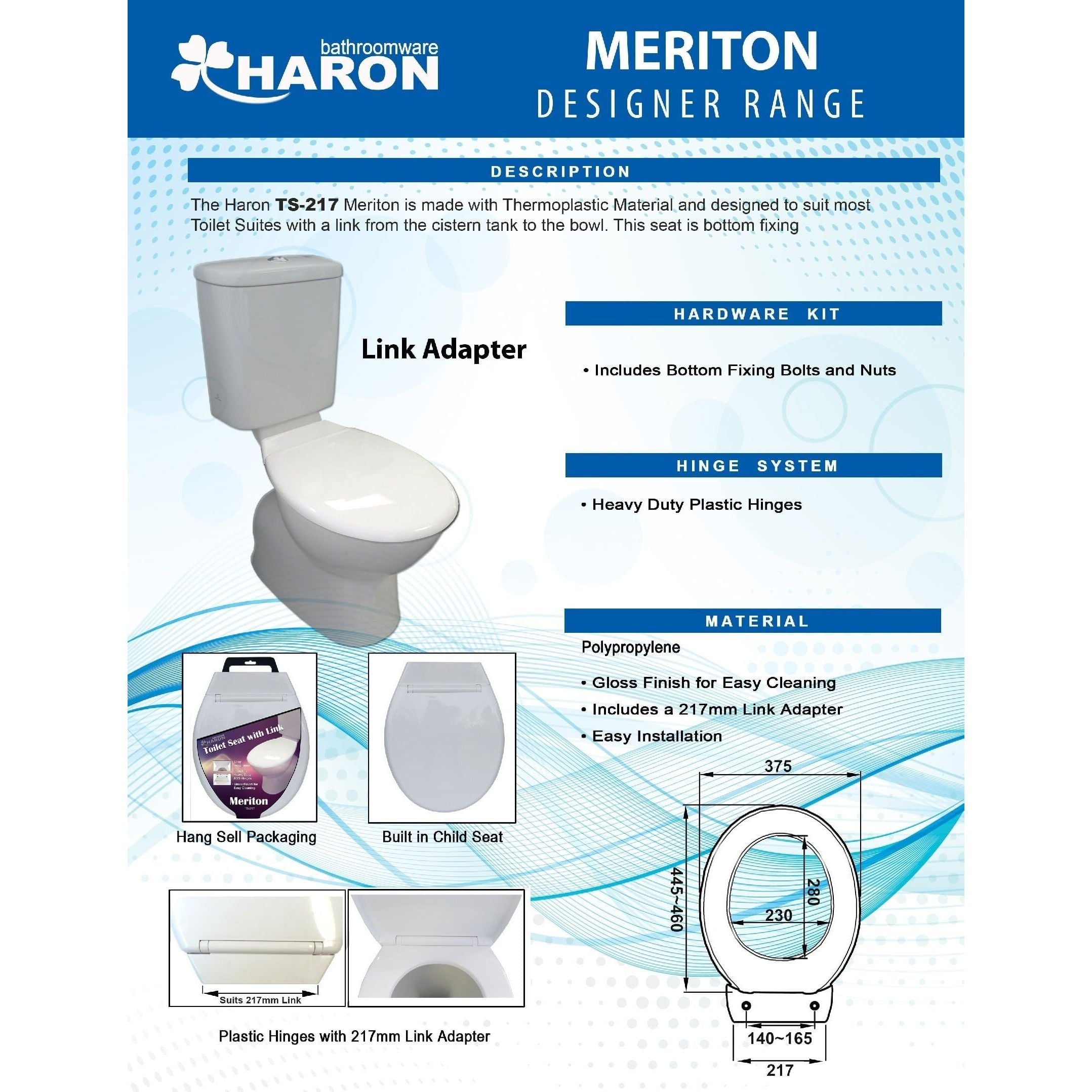 Haron TS-217 MERITON Toilet Seat – Suits 217mm Link