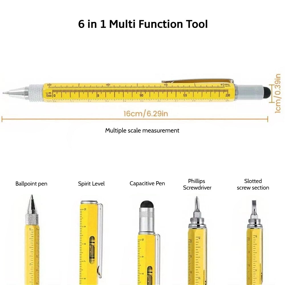 Yellow Full Metal Body 6-in-1 Multi-Function Tool Yellow Engineers Pen