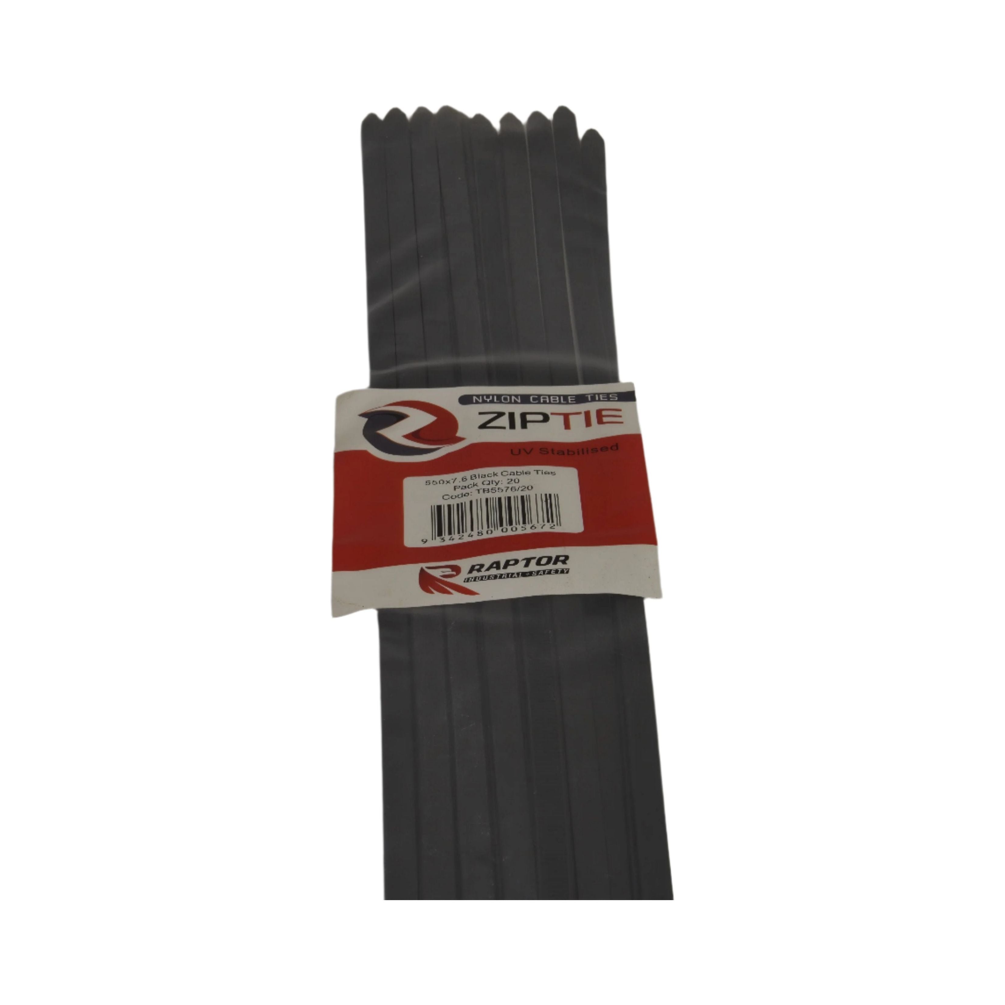 RAPTOR Black 550mm x 7.6mm Heavy Duty Cable Ties, 20 Pack