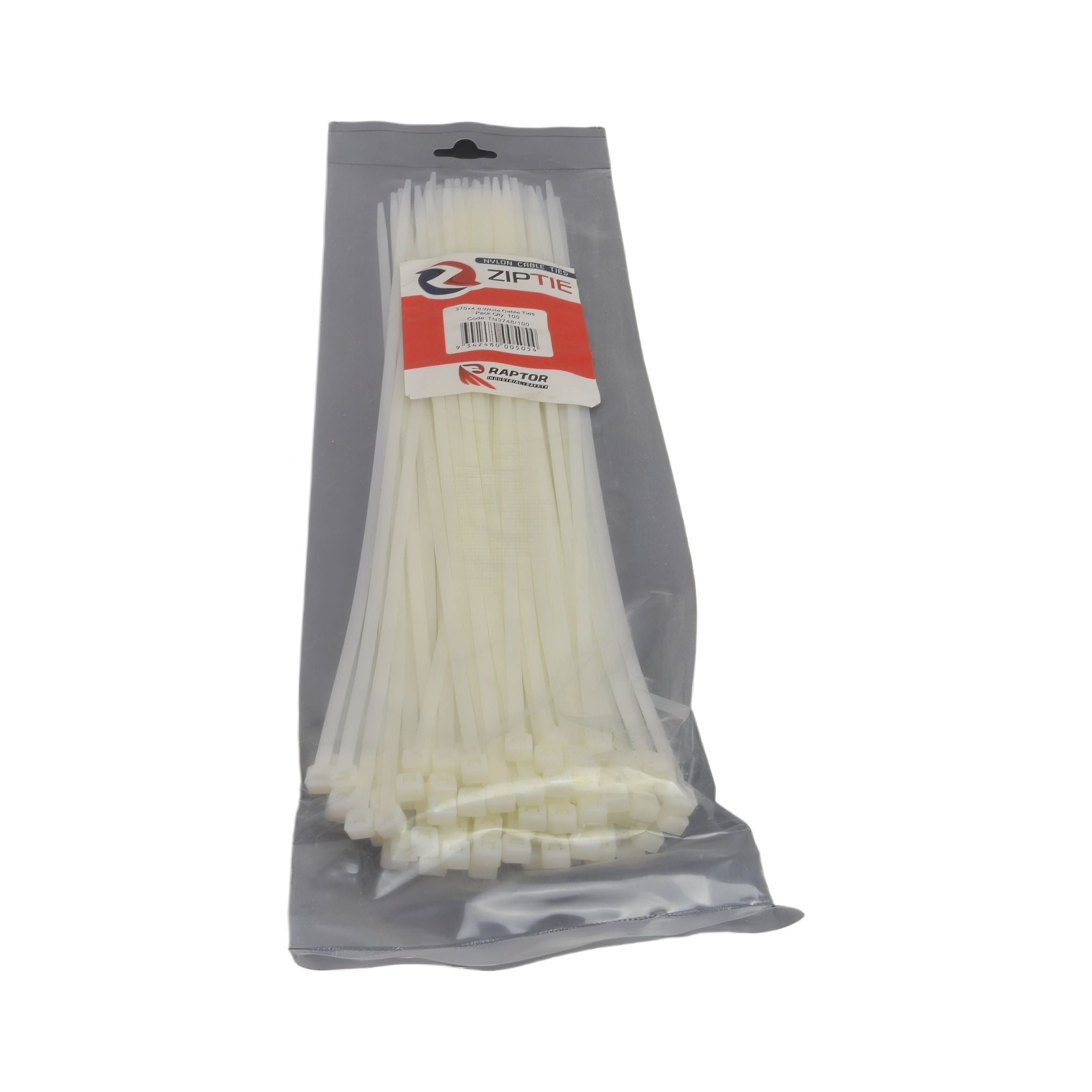 RAPTOR White 370mm x 4.8mm Medium Duty Cable Ties, 100 Pack